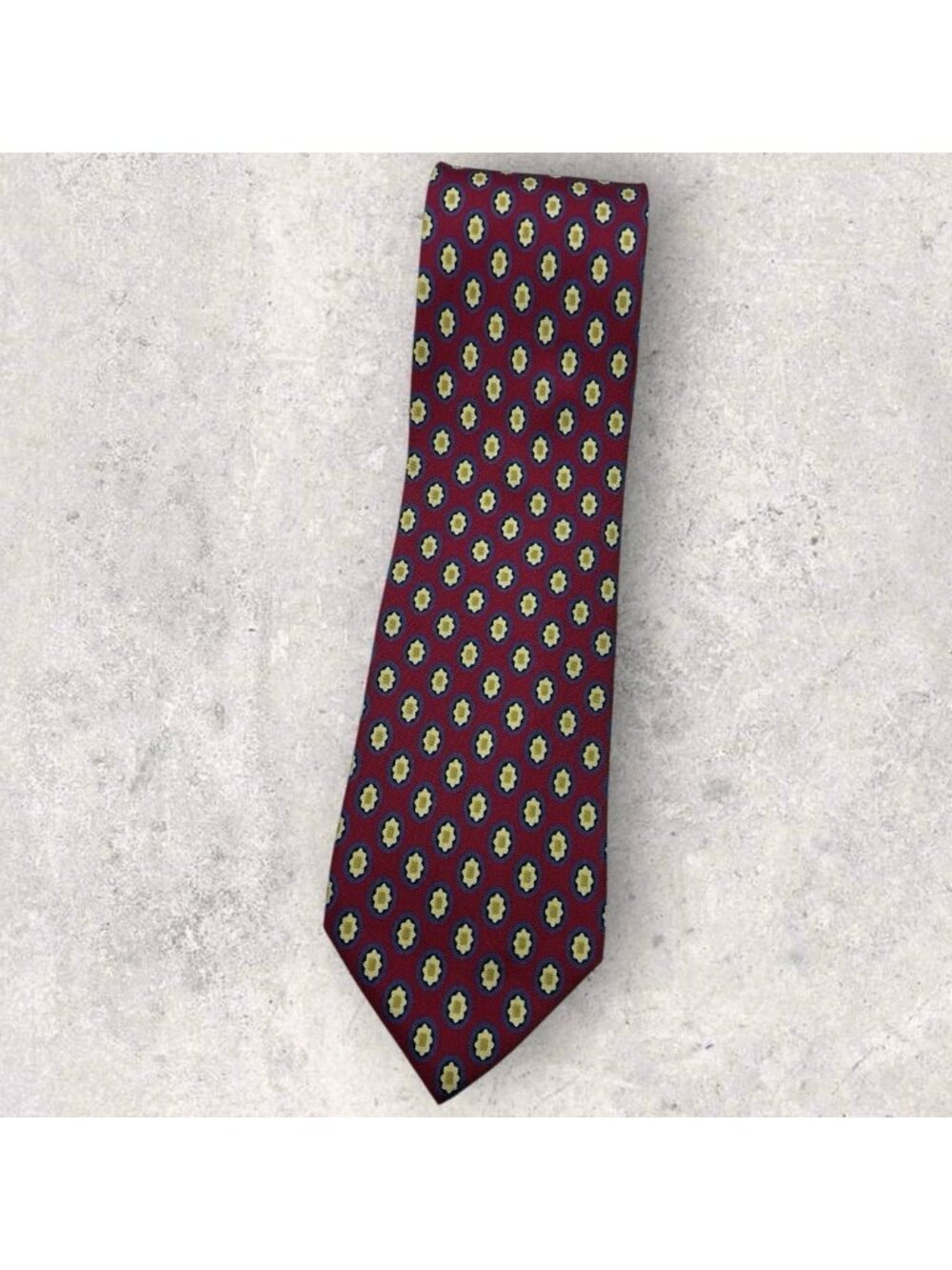 DANIEL HECHTER Silk Tie ITALY Burgundy Blue Yellow Floral W:3.7" EUC
